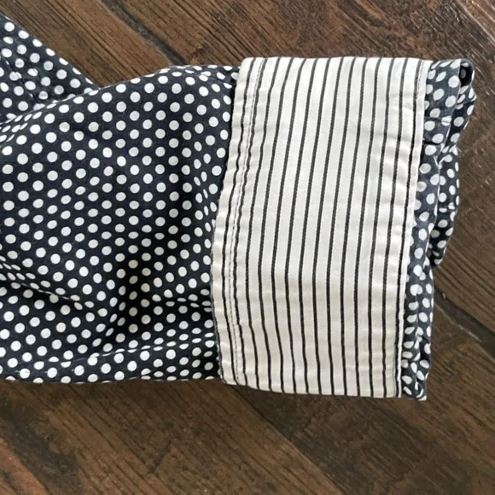 JONES NEW YORK‎ Black White Polka Dot Button Down Top Cotton Preppy Size 2X